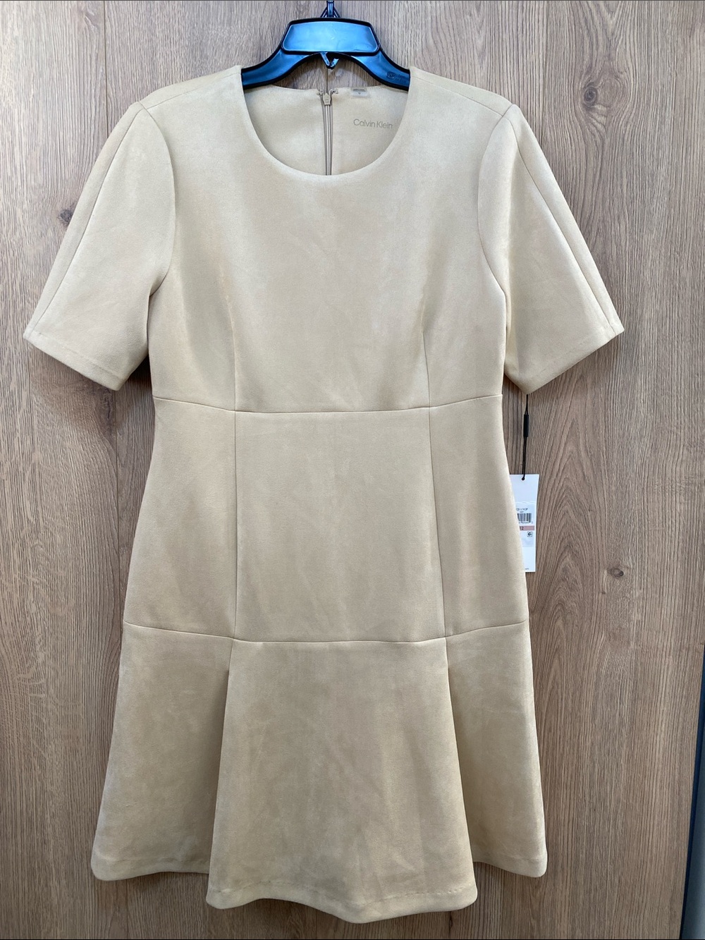 Calvin Klein Tan Short-Sleeve A-Line faux suede Dress - size 12